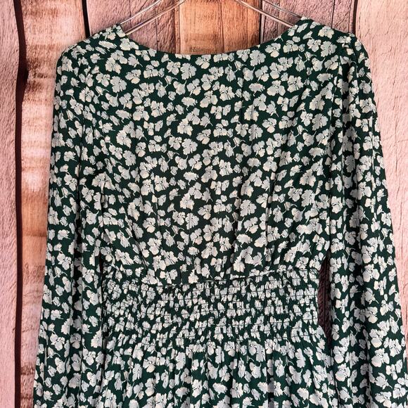 Abercrombie & Fitch Dress Green Floral Smocked Waist Mini Small Cottagecore Fall - Picture 5 of 8